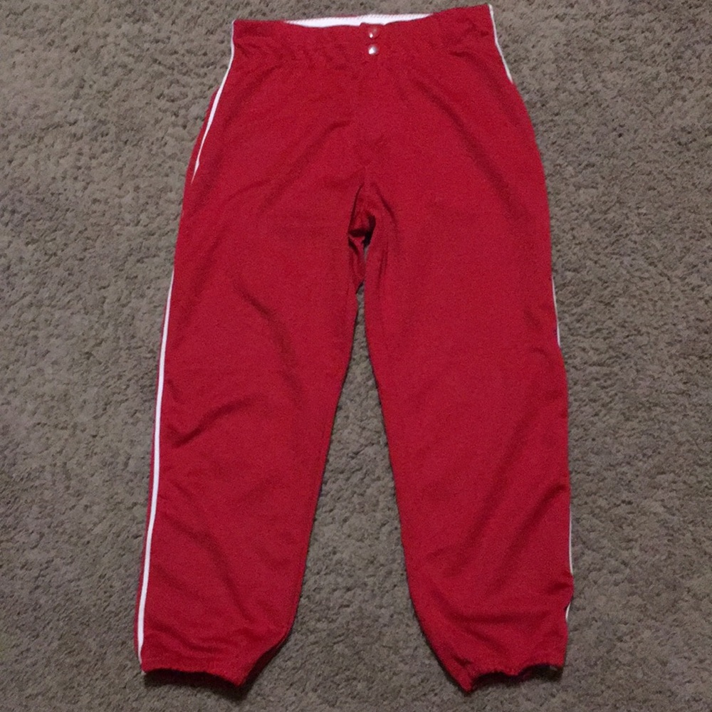 Magestic Ladies Red Sz M softball pants with elastic waist approx. 12” across.